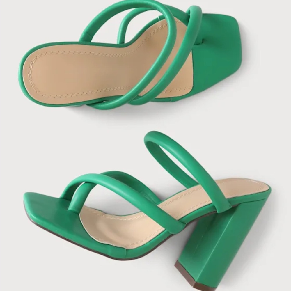 Aviana Green Strappy High Heel Slide Sandals 9 - Picture 2 of 5